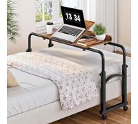 HOOBRO Mobile Overbed Table, Adjustable Height and Length, Overbed Desk with Front Edge, for Single Bed, Couch, Bedroom, Office, Rustic Brown and Black EBF84DN01