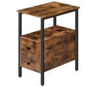 HOOBRO Narrow Side Table, Slim Bedside Table with 2 Drawers, Open Storage Shelf, Industrial Chair Side Lamp End Table for Small Space, Wood Bedroom