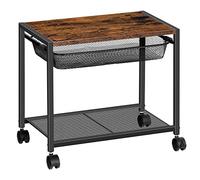 HOOBRO Printer Stand, 2-Tier Printer Table with 4 Removable Casters, Under Desk Storage Cart on Wheels, Heavy Duty Machine Storage Rack for Office and Home, Rustic Brown and Black EBF12PS01