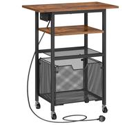 HOOBRO Printer Stand with Charging Station, Rolling Printer Table with File Drawer, 4-Tier Mobile Printer Cart with AC Outlet, Type-C & USB-A Ports, for Home Office, Rustic Brown and Black EBF17KPS01