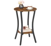 HOOBRO Round Side Table, 2 Tier Small Bedside Table, Round Sofa Side Table with Storage Shelf, Small Tables Coffee Table Hallway for Living Room, Sturdy, Rustic Brown and Black EBF180BZ01G1