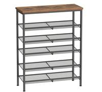 HOOBRO Shoe Rack, 6-Tier Shoe Storage, Shoe Cabinet, Adjustable Metal Mesh Shelf, Spacious Top, for 20-24 Pairs, Entrance, Corridor, Industrial, Rustic Brown and Black EBF60XJ01
