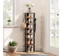HOOBRO Shoe Rack Wooden, Tall Shoe Rack, Narrow Shoe Storage Organizer With 2 Hooks, Slim Shoe Shelf, Vertical Shoe Tower For Entrance,