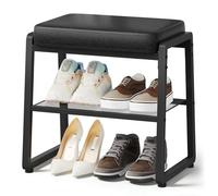 HOOBRO Shoe Storage Bench with Cushion, 2 Tier Shoe Bench Storage with Seat, Small Shoe Rack for Entryway, Living Room, Hallway, Closet, Bedroom, Black EBB26RHX01
