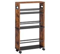 HOOBRO Slim Storage Trolley, Narrow Kitchen Cart for Small Space, Slide Out Kitchen Trolley on Wheels, 4-Tier Rolling Utility Cart with Handle, Bathroom, Living Room, Rustic Brown EBF15TC01