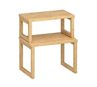 HOOBRO Spice Rack, Set of 2 Cupboard Shelf Organiser, Expandable Kitchen Shelf Organiser, Stackable Spice Holder, Bamboo, Natural EYL20TL01