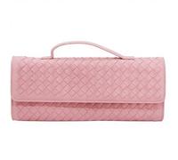 Hoochie Masa Woven Clutch Purse for Women Designer Shoulder Handbag Leather Crossbody Evening Bag with Detachable Chain, Pink, L