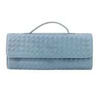 Hoochie Masa Woven Clutch Purse for Women Designer Shoulder Handbag Leather Crossbody Evening Bag with Detachable Chain, Haze Blue, L