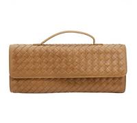 Hoochie Masa Woven Clutch Purse for Women Designer Shoulder Handbag Leather Crossbody Evening Bag with Detachable Chain, Khaki, L