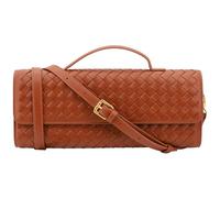 Hoochie Masa Woven Clutch Purse for Women Designer Shoulder Handbag Leather Crossbody Evening Bag with Detachable Chain, Brown, L