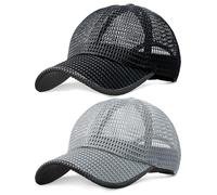 Hoocl 2 Pcs Summer Mesh Baseball Caps Breathable Trucker Hat Quick Dry Hats Adjustable Cooling Casual Sports Running Cap for Outdoor Women Men Black, Light Grey