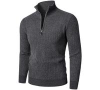 HOOD CREW Men’s 1/4 Zip Jumper Long Sleeve Warm Sweater Soft Cozy Knitwear Pullover Dark Grey