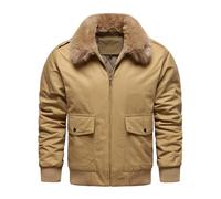 HOOD CREW Men’s Bomber Jackets Winter Insulated Padded Jacket Casual Lightweight Cotton Outerwear Coats with Fur Collar, Khaki, Large