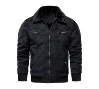 HOOD CREW Men’s Faux Fur Flight Bomber Jacket Vintage Winter Coats Fleece Lined Leather Jackets, Black, X-Large