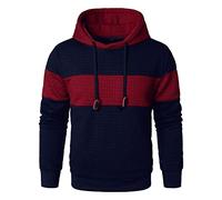 HOOD CREW Men’s Sweatshirts Long Sleeve Pullover Patchwork Plaid Jacquard Hoodie Casual Drawstring Hoody Top Navy Red 3XL