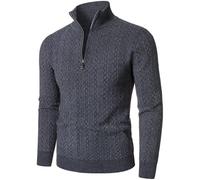 HOOD CREW Mens Zip Jumpers Long Sleeve Warm Sweater Soft Cozy Knitwear Pullover for Men Dark Grey S