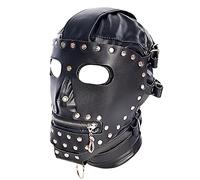 Hood Face Mask with Zipper SM Bondage Leather Adjustable Isolation Mask Mouth and Eyes Open Removable Face Mask for Men Women BDSM Fetish Sex Toys Role Play Couples(Männer)