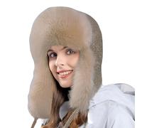 Hood Ski Over Windproof Plush Hood Fuzzy Ski Winter Adjustable Women Men Saints Trapper Hat (Khaki, One Size)