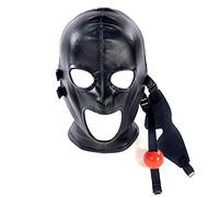 Hood with Ball Gag Mouth Gag and Blindfold SM Bondage Leather Adjustable Isolation Mask Removable Men Women BDSM Fetish Sex Toys Role Play Beginner Couples(Männlicher)