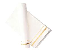 HOODANCOS 100pcs White Gold Trim Disposable Dinner Napkins for Wedding Party Banquet Event, Premium Paper Serviettes for Formal Dining and Guest Use