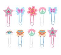HOODANCOS 10pcs Creative Vintage Hippy Small Paper Clips Multi-Function Metal and Silicone Lovely Shaped Paperclip Bookmarks for School and Office Use