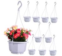 HOODANCOS 10pcs Plastic Hanging Planters with Secure Hooks Indoor Outdoor Hanging Flower Pots Lightweight Plastic Plant Holders for Balcony Garden Ceiling Display