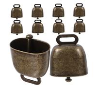 HOODANCOS 10pcs Small Vintage Iron Cow Bells for Grazing Cattle Sheep and Horses Loud Rustic Bronze Farmhouse Bells with Christmas Design Handmade Lightweight Outdoor Decoration for