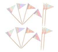 HOODANCOS 12pcs Triangle Toothpick Flags in Iridescent Silver Lightweight Cocktail Picks for Cheese Fruit Cupcakes and Appetizers Stable Cake Toppers for Birthday Parties Weddings and