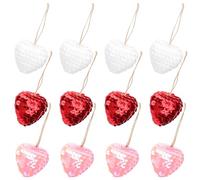 HOODANCOS 12Pcs Valentine’S Day Heart Shape Hanging Ornaments, 4Cm Loving Heart Pendants in Red Pink White, Small Valentine’S Decorations for Christmas Tree and Home Accent