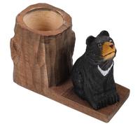 HOODANCOS 1Pc Cute Black Bear Desktop Organizer Premium Wooden Animal Pen Holder for Office Home Decoration Unique Stationery Storage