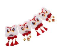 HOODANCOS 2 Pairs Chinese New Year Hair Accessories for Plush Lion Head Barrettes with Tassel and Bell Lightweight Comfortable Fit Hair Clips for New Year Events and Daily Wear