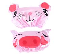 HOODANCOS 2 Pcs Shower Caps Bathing Hats for Elastic Band Satin Material for Travel Comfortable Cartoon Design Pink Pig Mouse