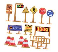 HOODANCOS 2 Sets Miniature Traffic Signs Playset for Boys Road Sign Models with Traffic Cones and Garbage Can Educational Safety for Imaginative Street Play and Crosswalk Learning