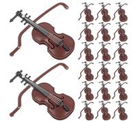 HOODANCOS 20 Sets Coffee Color Mini Wooden Grain Violin Ornaments Christmas Decor Props Simulation Miniature Violins for Desktop and Home Seasonal Decoration