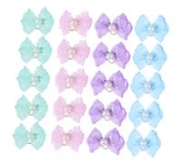 HOODANCOS 20pcs Pet Bowknot Hair Bands Elastic Rubber Hair Ties for Cats Dogs Puppies in Pink Blue Purple Light Green Adjustable for Braids Tails Knots Grooming Accessories