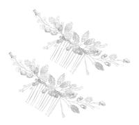 HOODANCOS 2pcs Bridal Hair Accessories Silver Leaf Hair Combs with Faux Pearls and Crystal Elegant Design Secure Fit for Wedding and Parties Comfortable Wear for Women