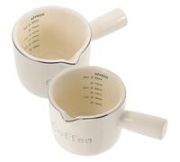 HOODANCOS 2pcs Ceramic Coffee Milk Pitcher with Handle 90ml Small Creamer Jug with Scale Mark for Coffee Making Supplies and Milk Frothing in Kitchen