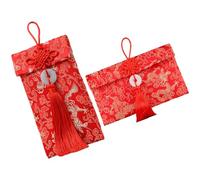 HOODANCOS 2pcs Chinese Wedding Red Envelopes Brocade Lucky Money Packets with Gold Dragon Embroidered Chinese Knot and Jade Pendant for Spring Festival and New Year Celebration
