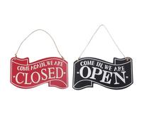 HOODANCOS 2pcs European Vintage Double-sided Wood Door Hanging Signs Black Red Open Closed Plaques for Shop Front Door Decoration Random Color
