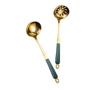 HOODANCOS 2pcs Gold Hot Pot Cutlery with Ergonomic Non-Stick Serving Spoon and Slotted Colander for Soup and Buffet Serving Scratch-Resistant Kitchen Utensils for Home Use
