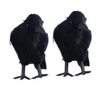 HOODANCOS 2pcs Halloween Decor Fake Crow Tabletop Ornaments Scary Wood-Like Crow Props for Haunted House Party Decoration