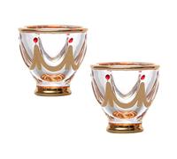HOODANCOS 2pcs Middle East Style Glass Drinking Cups with Thick Base, Golden Wear-Resistant Crystal Glass Shot Glasses for Home Decoration and Entertaining