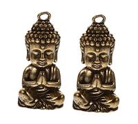 HOODANCOS 2pcs Mini Brass Buddha Jewelry Pendant Charm for Buddhist Practitioners, Antique Copper Small Tabletop Buddha Statue, Chinese Style Religious Keychain Ornament