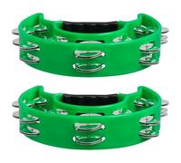 HOODANCOS 2pcs Plastic Tambourine Double Jingle Bells Handheld Percussion Instrument for Adults Educational Rhythm Maker for Church Kindergarten Party Cheer in Green