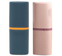 HOODANCOS 2Pcs Portable Toothbrush Case and Washing Cup Set, Dark Blue and Light Pink, Travel Toothbrush Storage Container for Couples, Compact Oral Care Accessories for Home and On-The-Go