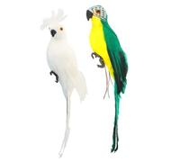 HOODANCOS 2pcs Realistic Artificial Parrot Model for Garden and Indoor Decoration Lifelike Foam Simulation Birds in Green and White Creative Outdoor Ornament for Home Micro Landscaping