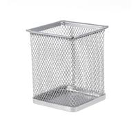HOODANCOS 2pcs Silver Metal Pen Holder Set with Scratch Resistance and Wear Resistance, Square Mesh Pencil Pot Organiser for Office or Classroom Desk Use