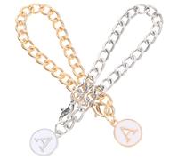 HOODANCOS 2pcs Stainless Steel Tumbler Cup Handle Pendant Letter Charms Set, Gold Silver round Alphabet Tags for Water Cup Chains, Decorative Backpacking Drinkware Accessories