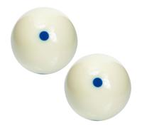 HOODANCOS 2pcs Standard 2.2 Inch White Resin Pool Cue Ball with Six Blue Dots, Polished Seamless Surface, Fair Interchangeability and Reduced Hop, for Club and Billiard Training Sessions