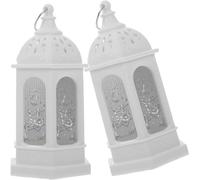 HOODANCOS 2pcs White LED Eid Mubarak Candle Lanterns Moroccan Vintage Mini Hanging Ramadan Decor Lights for Indoor Home Party Table Centerpiece